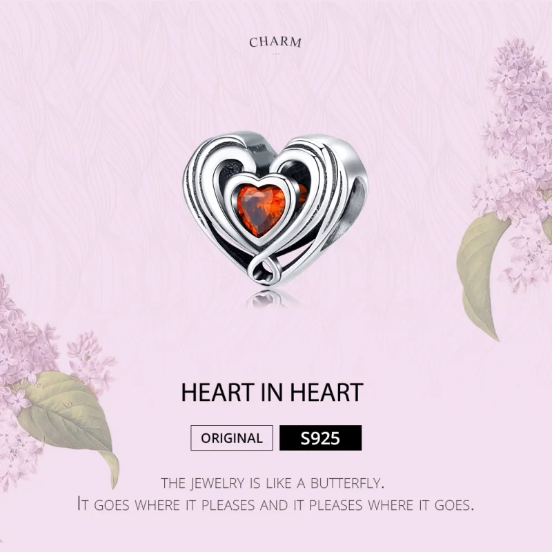 (image for) Pandora Style Silver Rubby Heart In Heart Charm - SCC1472 - View 6