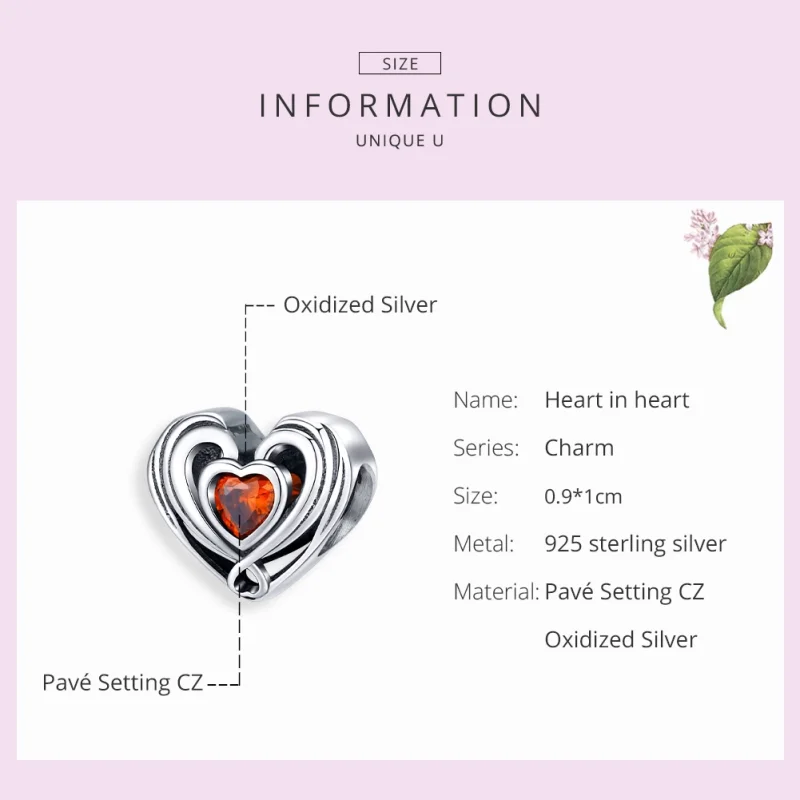 (image for) Pandora Style Silver Rubby Heart In Heart Charm - SCC1472 - View 7