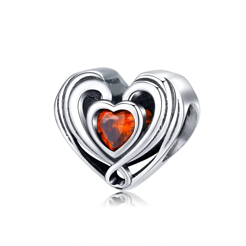 (image for) Pandora Style Silver Rubby Heart In Heart Charm - SCC1472 - Product Image