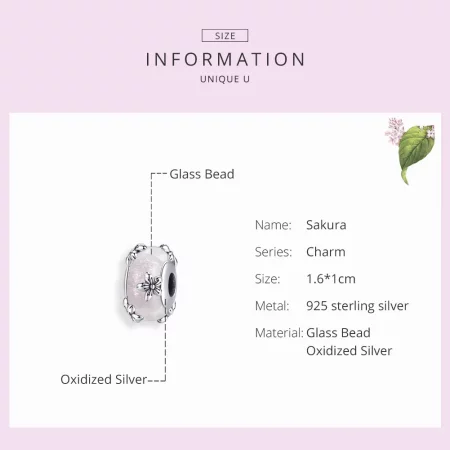 Pandora Style Silver Sakura Murano Glass Charm - SCC1302