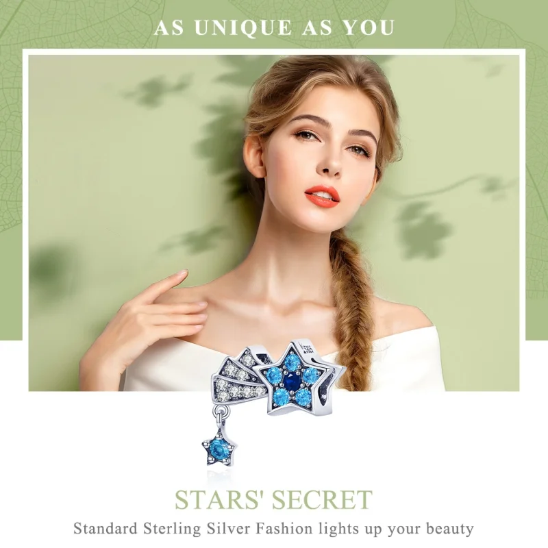 (image for) Pandora Style Silver Sapphire Jewellery Stars Charm - SCC912 - View 6