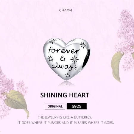 Pandora Style Silver Shining Heart Charm - SCC1735