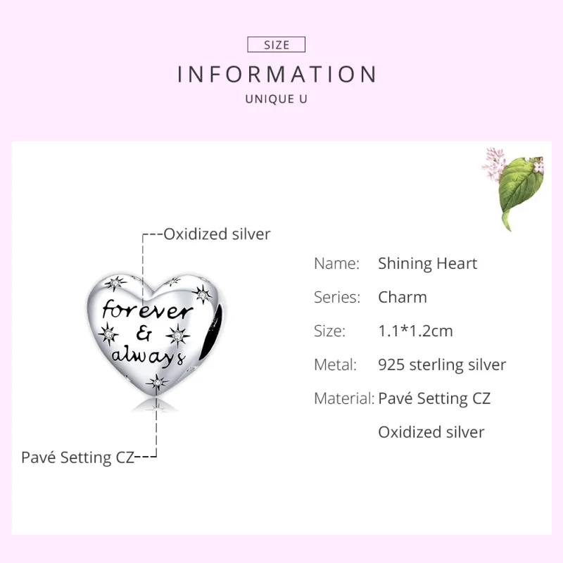(image for) Pandora Style Silver Shining Heart Charm - SCC1735 - View 7