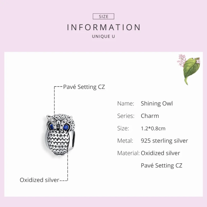 (image for) Pandora Style Silver Shining Owl Charm - SCC1607 - View 7