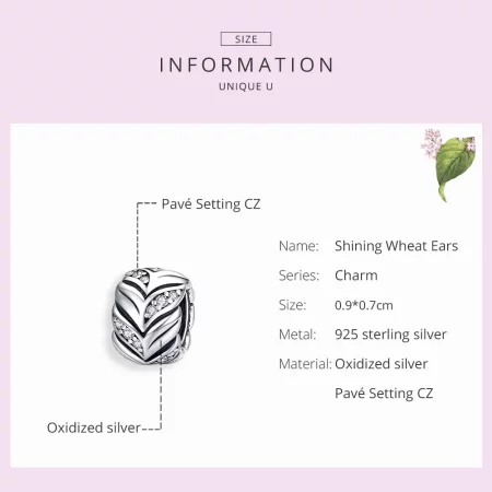 Pandora Style Silver Shining Wheat Ears Charm - SCC1614