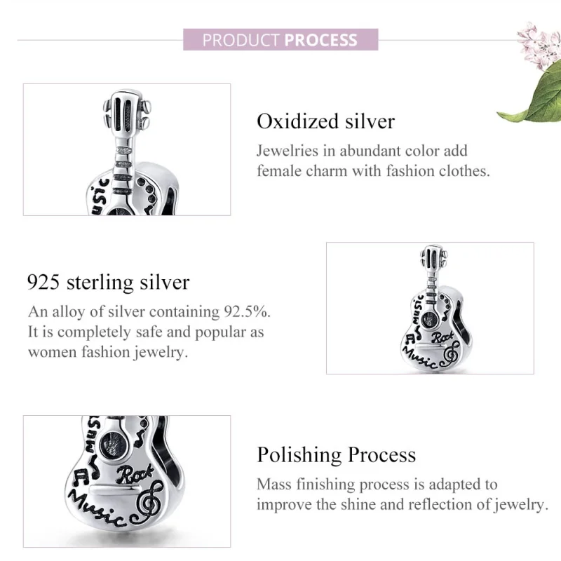 (image for) Pandora Style Silver Simple Guitar Charm - SCC1708 - View 8