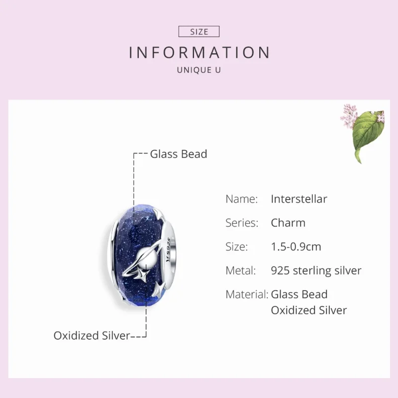 (image for) Pandora Style Silver Starry Sky Murano Glass Charm - SCC1284 - View 2