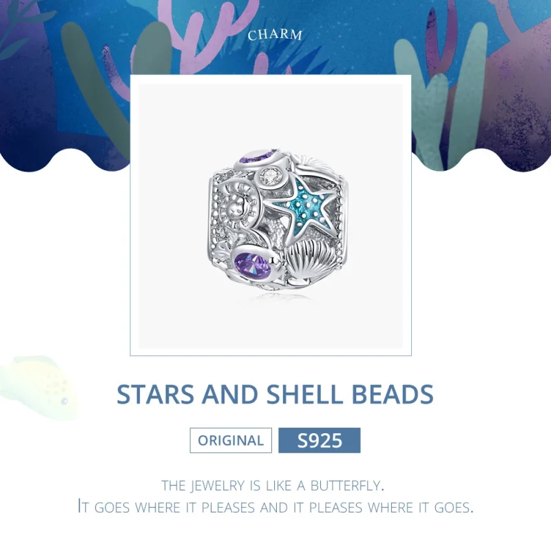 (image for) Pandora Style Silver Stars And Shell Charm - SCC1805 - View 6