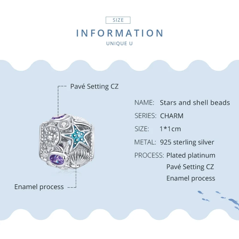 (image for) Pandora Style Silver Stars And Shell Charm - SCC1805 - View 8