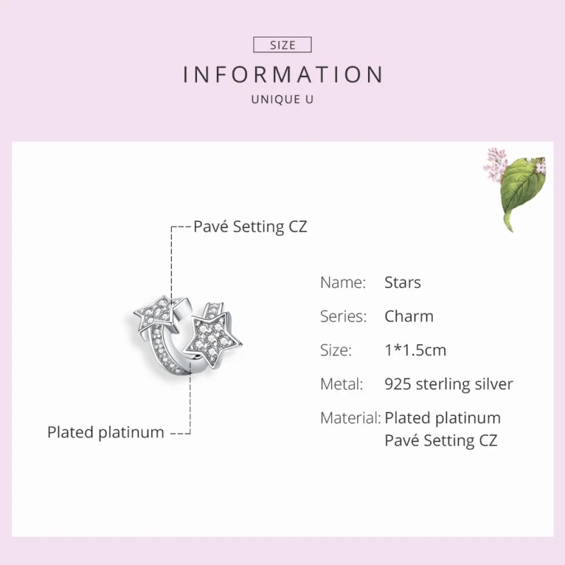 (image for) Pandora Style Silver Stars Dated Each Other Charm - SCC1244 - View 2