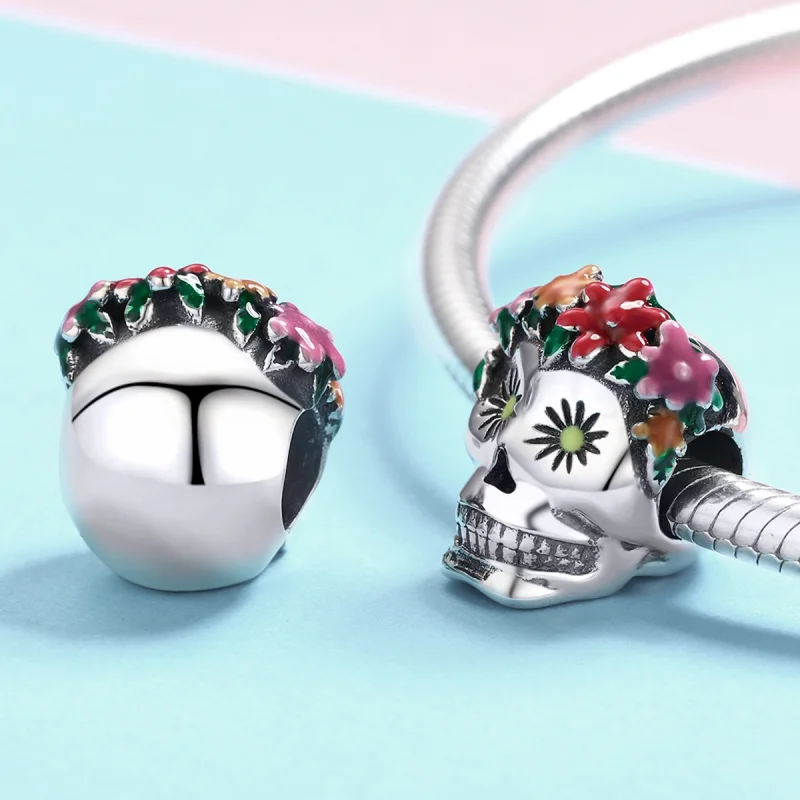 (image for) Pandora Style Silver Sugar Skull Charm - SCC888 - View 3