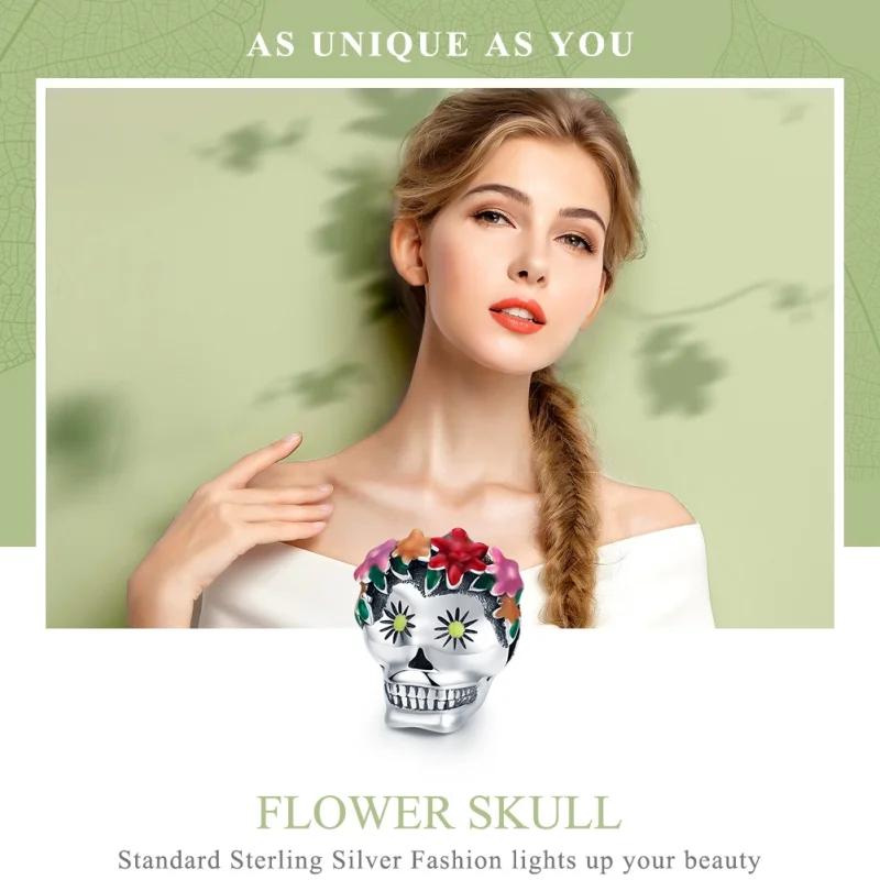 (image for) Pandora Style Silver Sugar Skull Charm - SCC888 - View 6