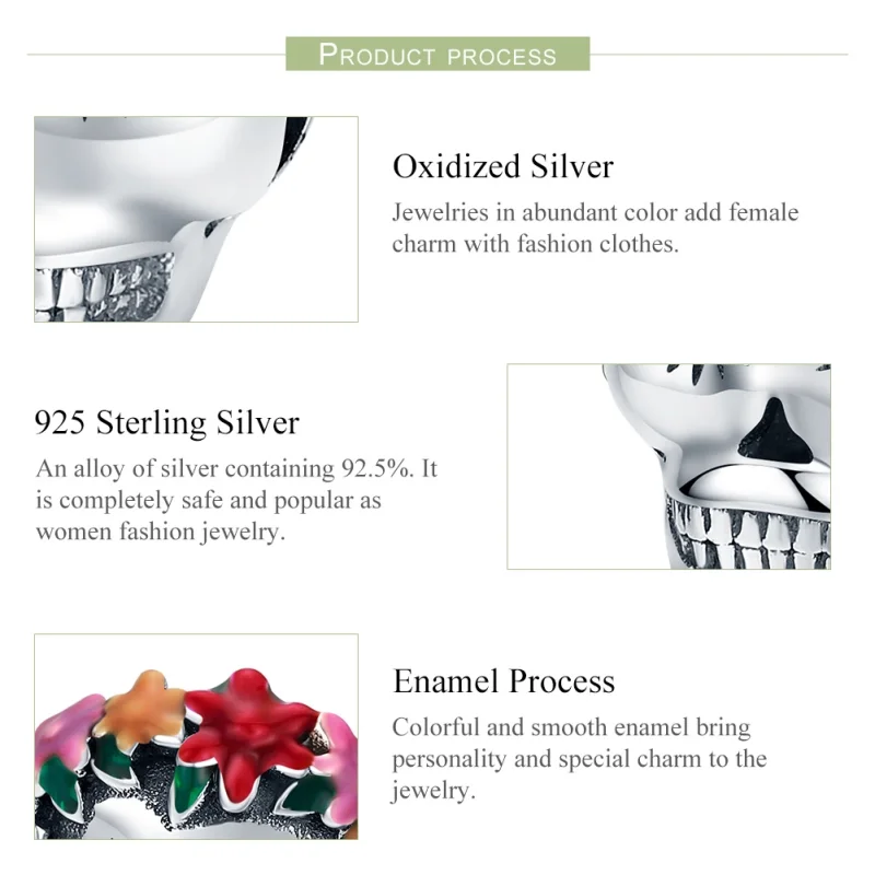 (image for) Pandora Style Silver Sugar Skull Charm - SCC888 - View 7