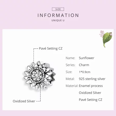 Pandora Style Silver Sunflower Charm - SCC1507