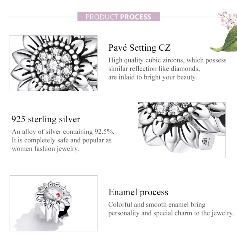 (image for) Pandora Style Silver Sunflower Charm - SCC1507 - View 8