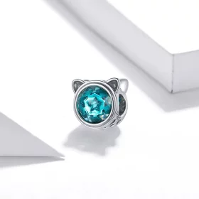 Pandora Style Silver Teal Cat Charm - SCC1800 Pandora Style Silver Teal Cat Charm - SCC1800