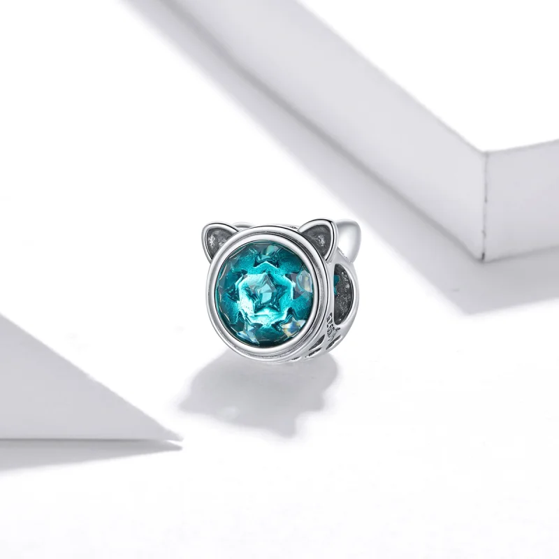(image for) Pandora Style Silver Teal Cat Charm - SCC1800 - View 2