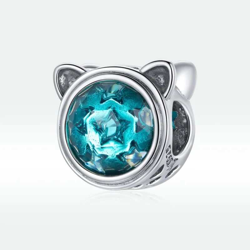 (image for) Pandora Style Silver Teal Cat Charm - SCC1800 - View 5