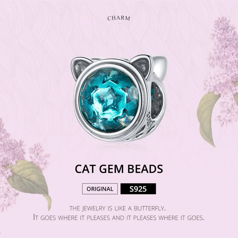 (image for) Pandora Style Silver Teal Cat Charm - SCC1800 - View 6