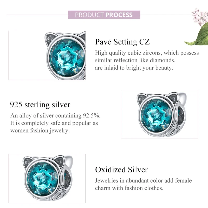 (image for) Pandora Style Silver Teal Cat Charm - SCC1800 - View 8