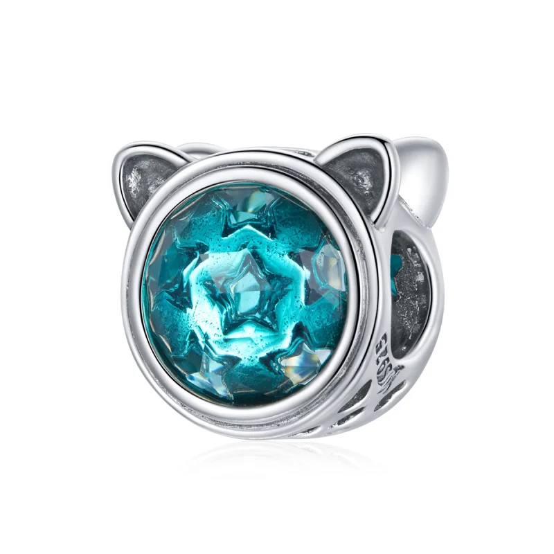 (image for) Pandora Style Silver Teal Cat Charm - SCC1800 - Product Image