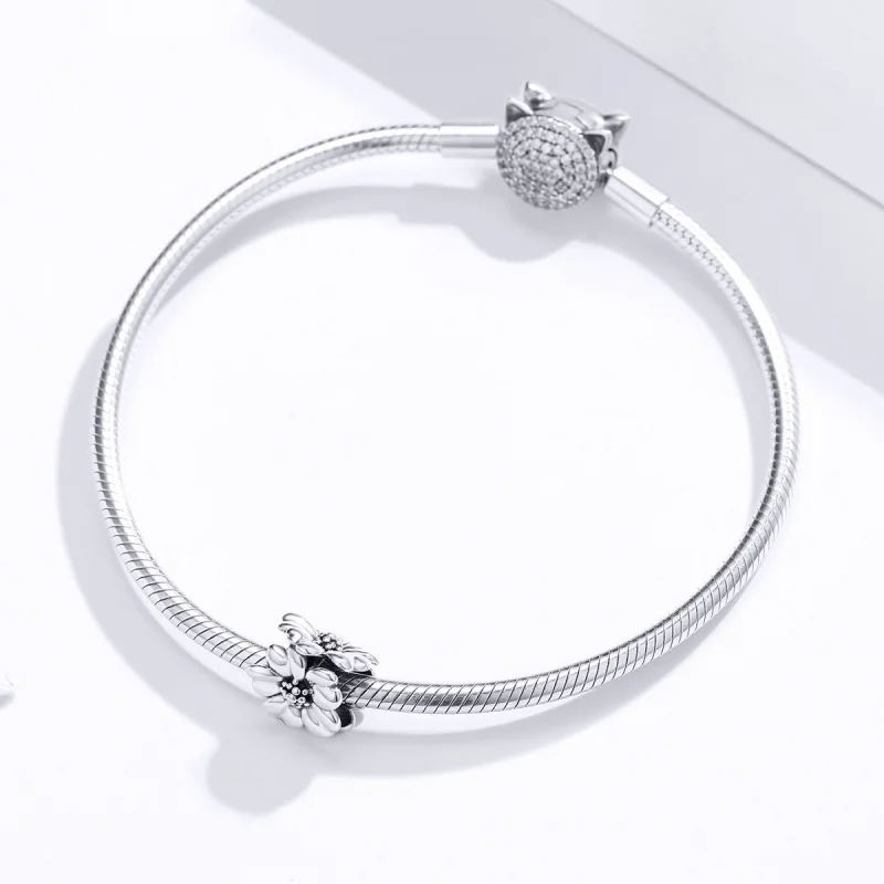 (image for) Pandora Style Silver Three Flowers Charm - SCC1486 - View 3