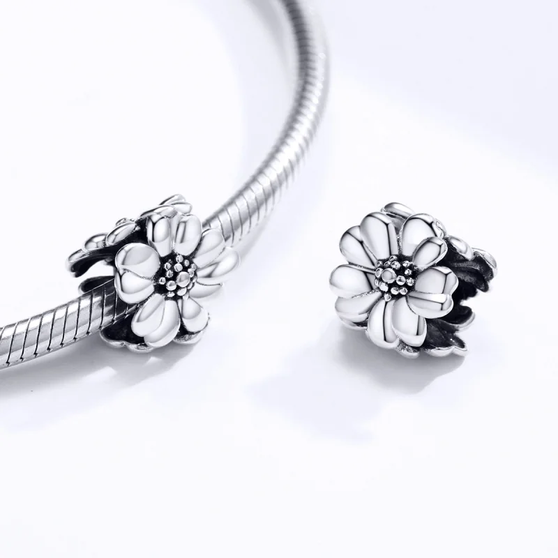(image for) Pandora Style Silver Three Flowers Charm - SCC1486 - View 4