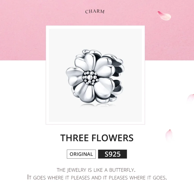 (image for) Pandora Style Silver Three Flowers Charm - SCC1486 - View 5