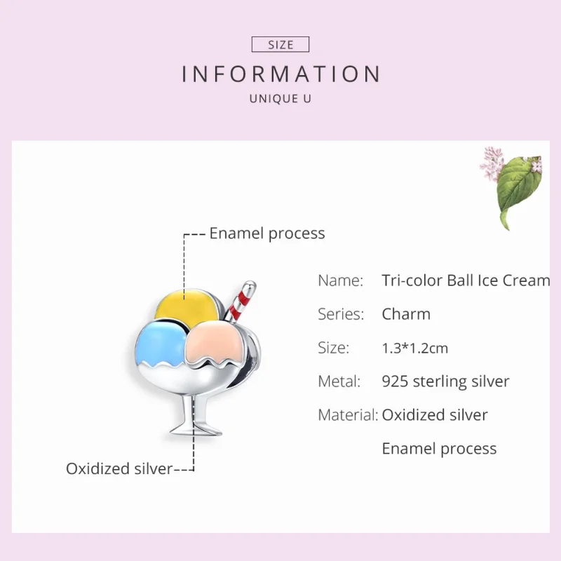 (image for) Pandora Style Silver Tri-Color Ball Ice Cream Charm - SCC1532 - View 7