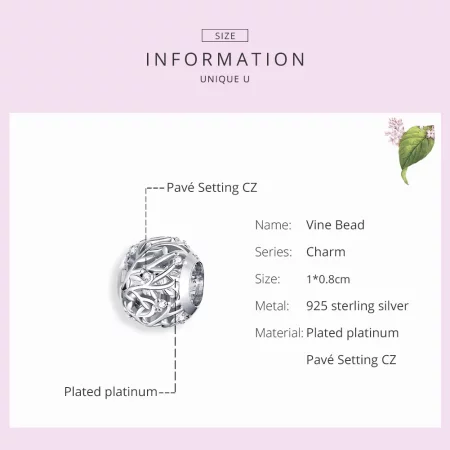 Pandora Style Silver Vine Charm - BSC256