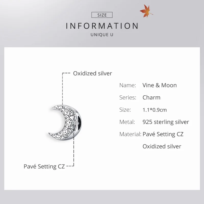 (image for) Pandora Style Silver Vine & Moon Charm - SCC1604 - View 6