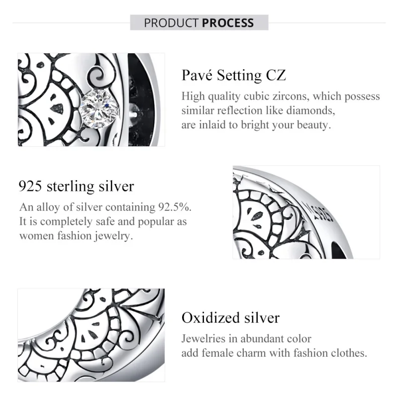 (image for) Pandora Style Silver Vine & Moon Charm - SCC1604 - View 7