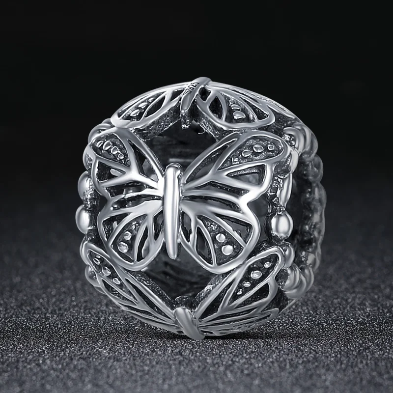 (image for) Pandora Style Silver Vintage Butterfly Charm - SCC491 - View 2