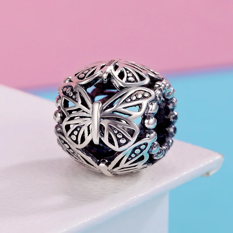 (image for) Pandora Style Silver Vintage Butterfly Charm - SCC491 - View 3