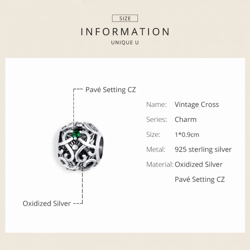 (image for) Pandora Style Silver Vintage Cross Charm - SCC1511 - View 6