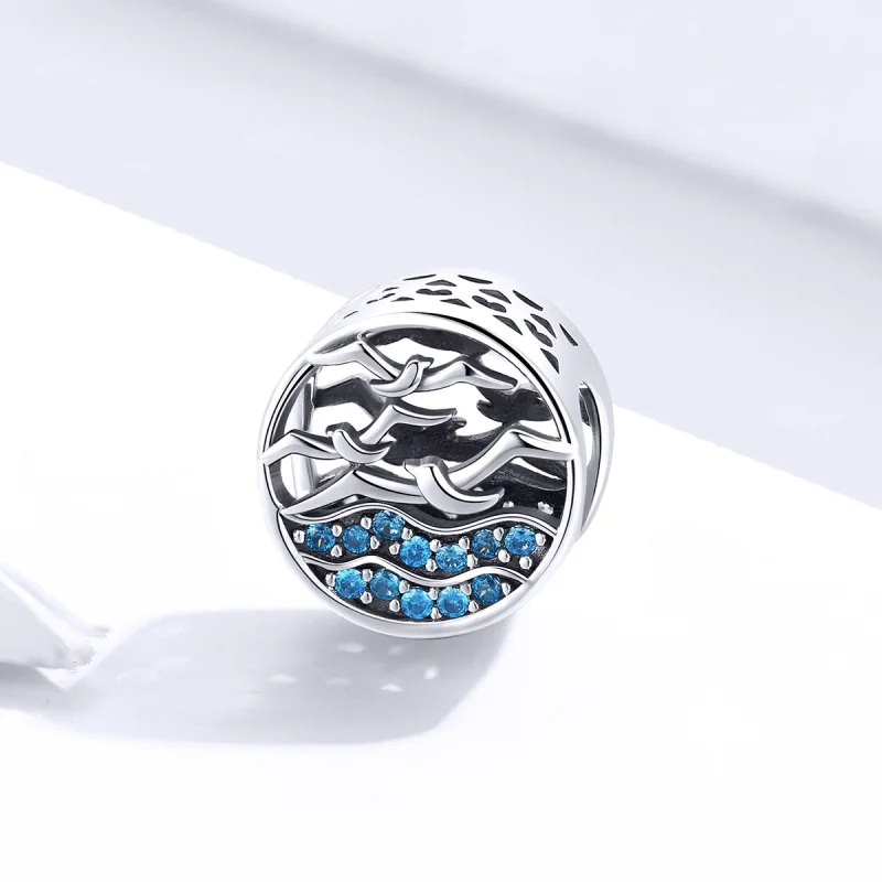 (image for) Pandora Style Silver Wave & Seagulls Charm - SCC1454 - View 2