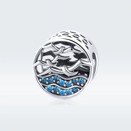 Pandora Style Silver Wave & Seagulls Charm - SCC1454