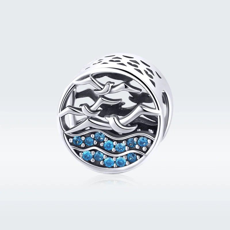 (image for) Pandora Style Silver Wave & Seagulls Charm - SCC1454 - View 5