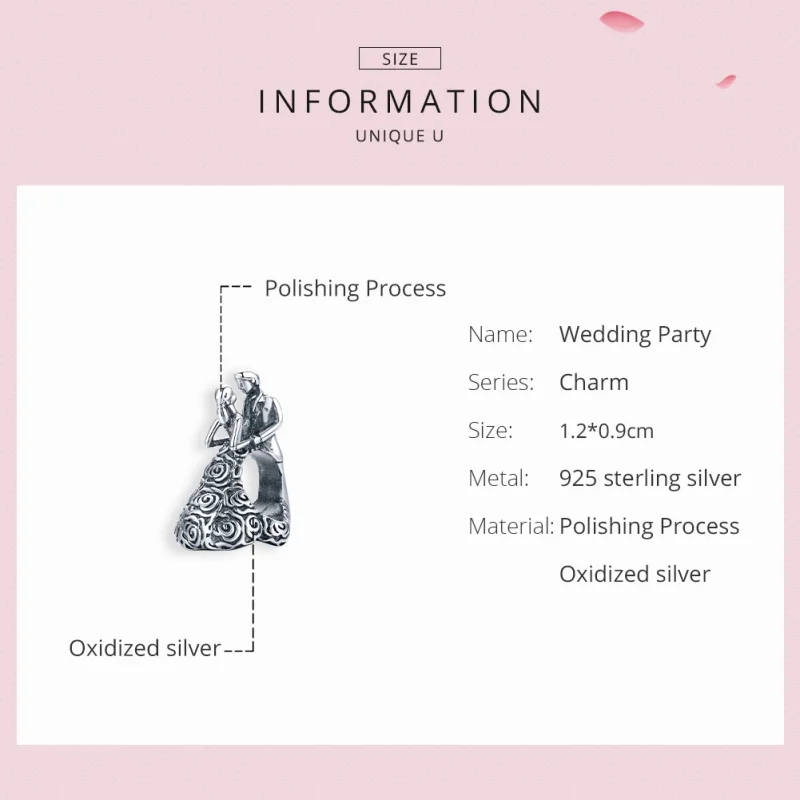 (image for) Pandora Style Silver Wedding Party Dancing Bride And Groom Charm - SCC1564 - View 6
