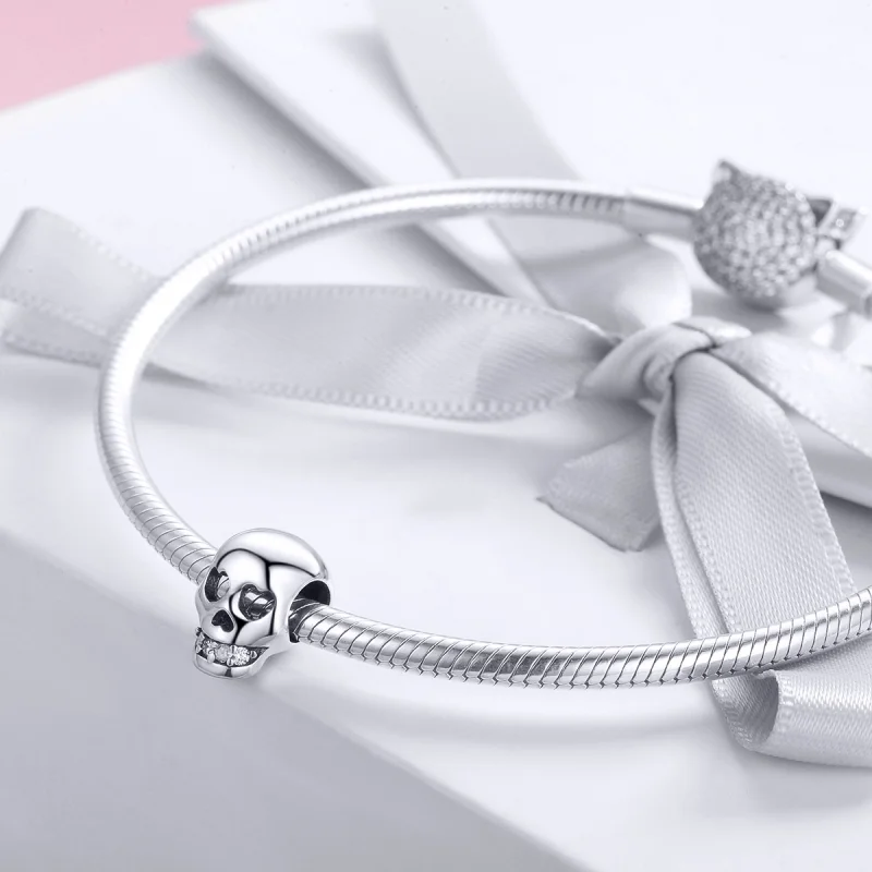 (image for) Pandora Style Silver White Skull Charm - SCC965 - View 3