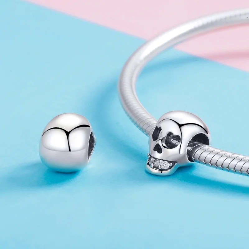 (image for) Pandora Style Silver White Skull Charm - SCC965 - View 4