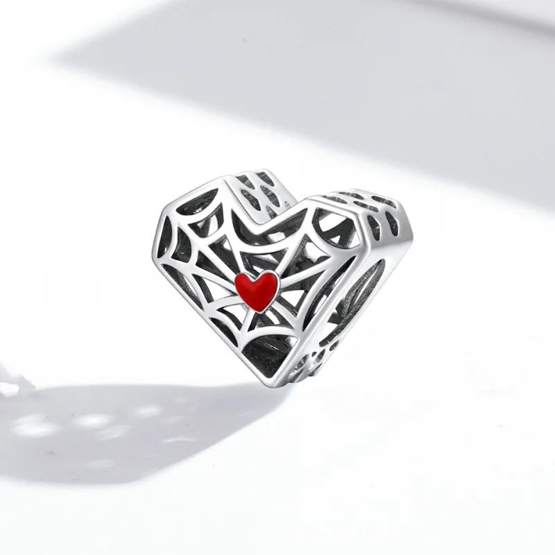 (image for) Pandora Style Spider Web Heart Charm - SCC1958 - View 2