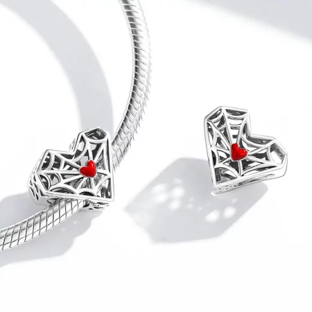 Pandora Style Spider Web Heart Charm - SCC1958