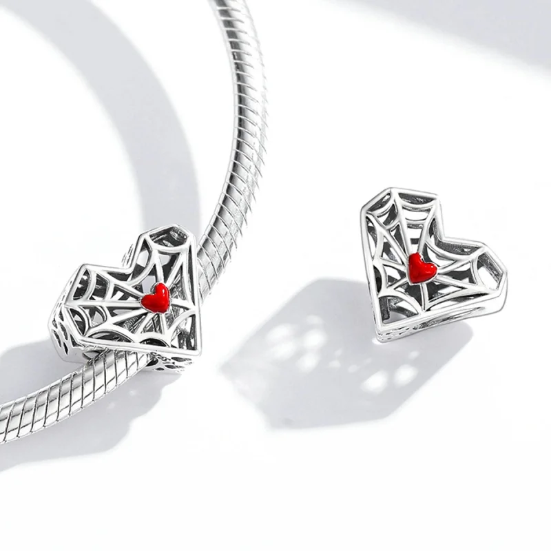 (image for) Pandora Style Spider Web Heart Charm - SCC1958 - View 4