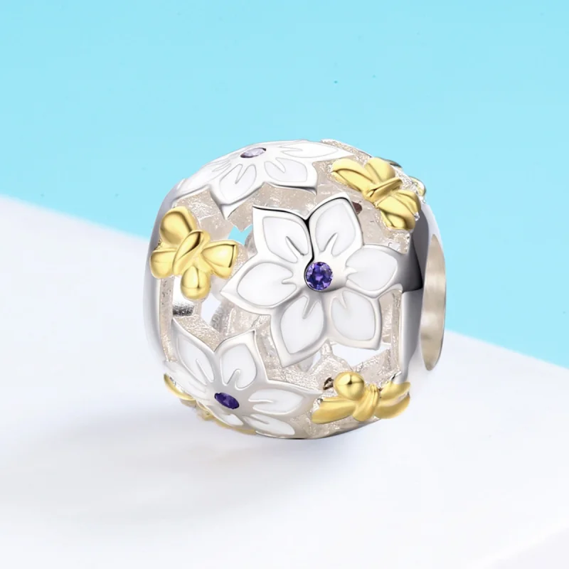 (image for) Pandora Style Two Tone Bicolor Flowers And Butterflies Charm - SCC546 - View 3