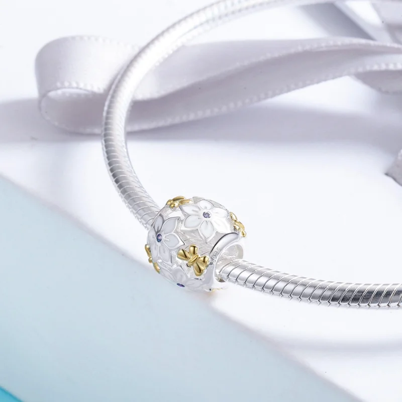 (image for) Pandora Style Two Tone Bicolor Flowers And Butterflies Charm - SCC546 - View 4