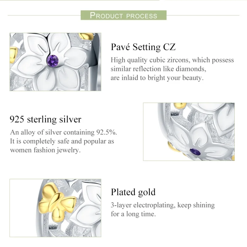 (image for) Pandora Style Two Tone Bicolor Flowers And Butterflies Charm - SCC546 - View 7