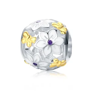 Pandora Style Two Tone Bicolor Flowers And Butterflies Charm - SCC546 (image for) Pandora Style Two Tone Bicolor Flowers And Butterflies Charm - SCC546