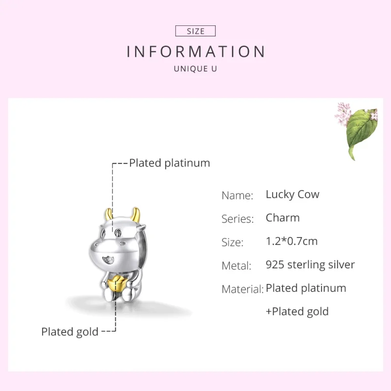 (image for) Pandora Style Two Tone Bicolor Lucky Cow Charm - SCC1709 - View 7
