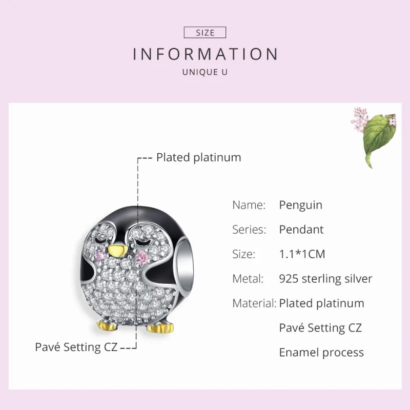 (image for) Pandora Style Two Tone Bicolor Penguin Charm - BSC126 - View 6